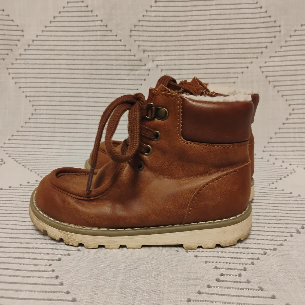 Old Navy Boys Hiker Boot Kids Brown Leather Lace-Up Boots Cognac Size 9